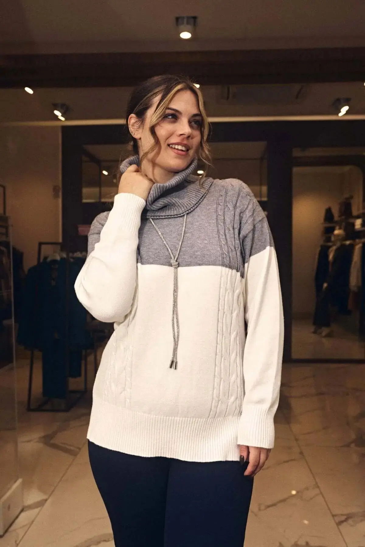 Maglia bicolor con trecce e collo removibile OFF WHITE - Image 2