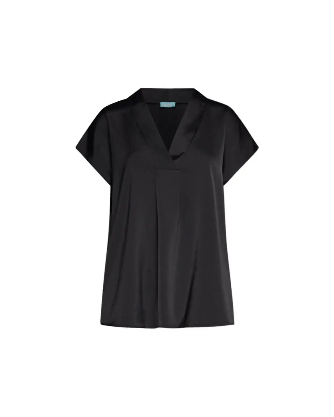 Blusa in raso a mezze maniche con scollo a V NERO - Image 2