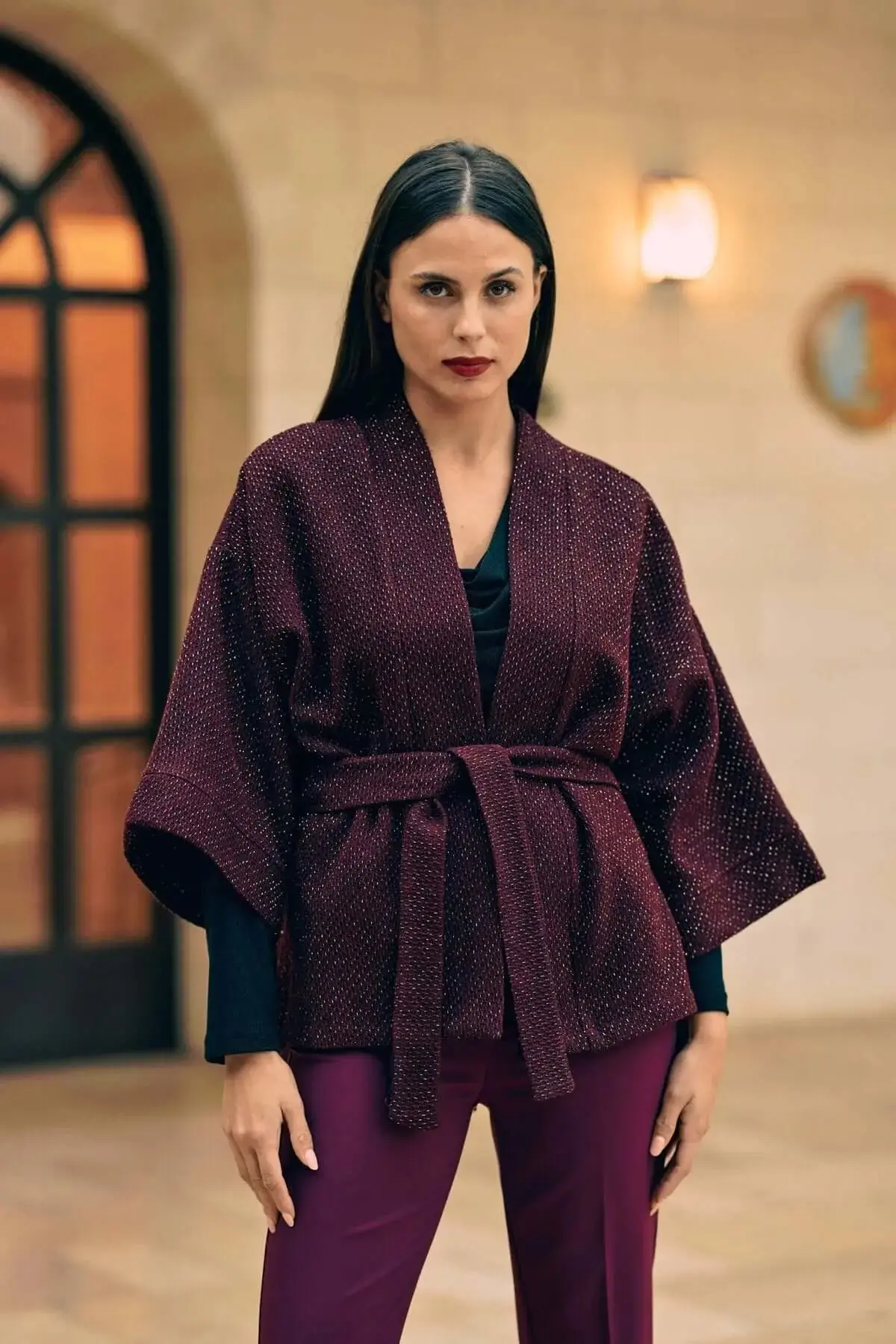 Spolverino kimono con cintura BURGUNDY - Image 2