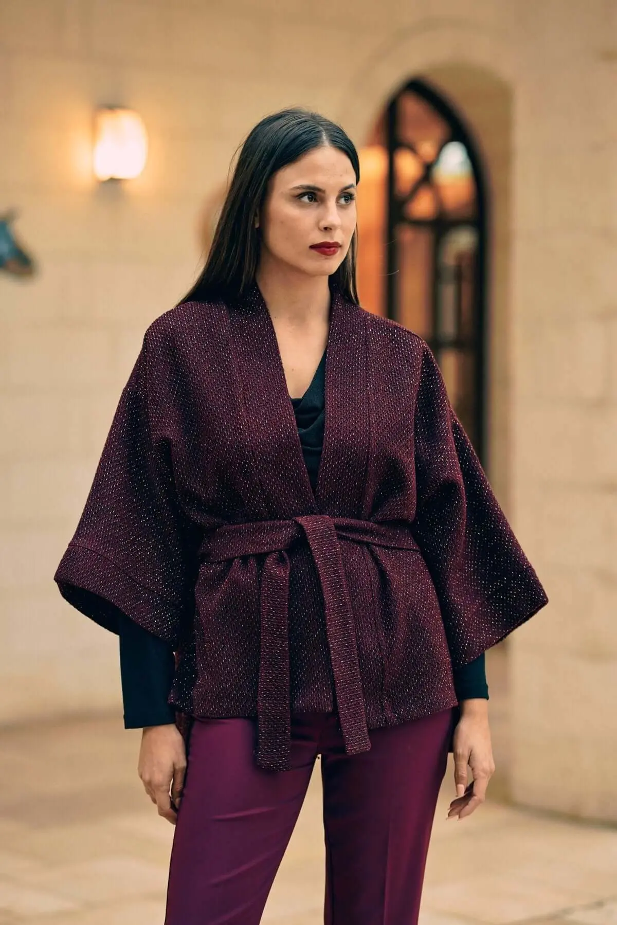 Spolverino kimono con cintura BURGUNDY - Image 3