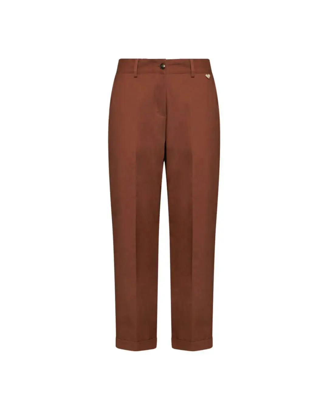 Pantalone a gamba dritta con risvolto sul fondo TABACCO