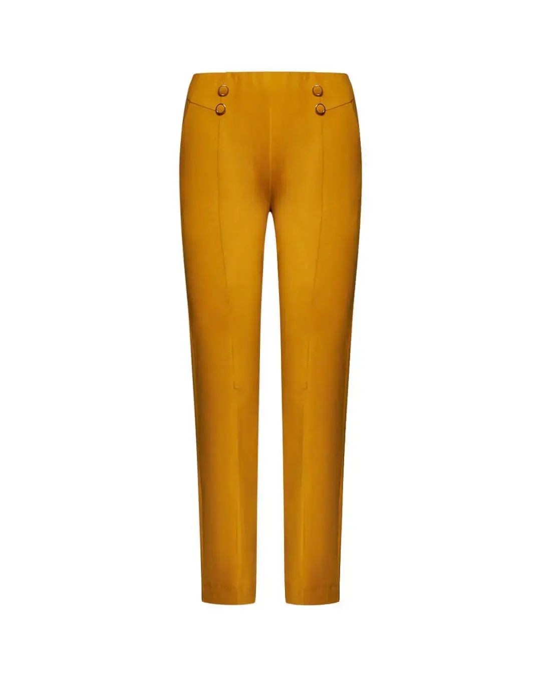 Pantalone capri viscosa elasticizzata con bottoni SENAPE