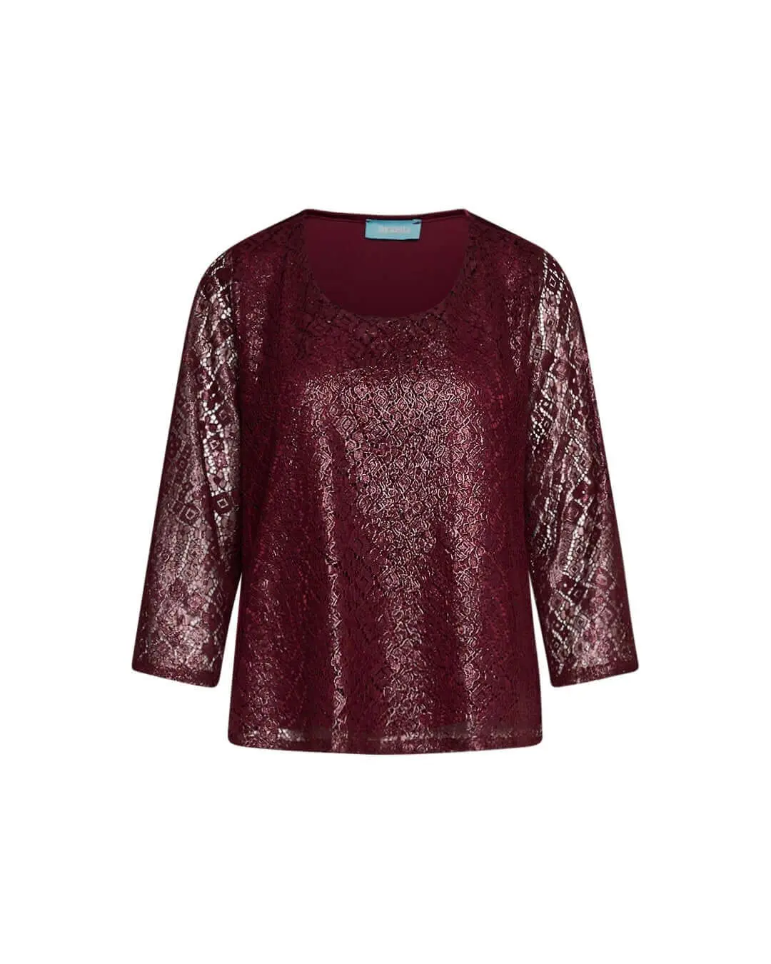 Blusa in pizzo macramè laminato BURGUNDY - Image 2