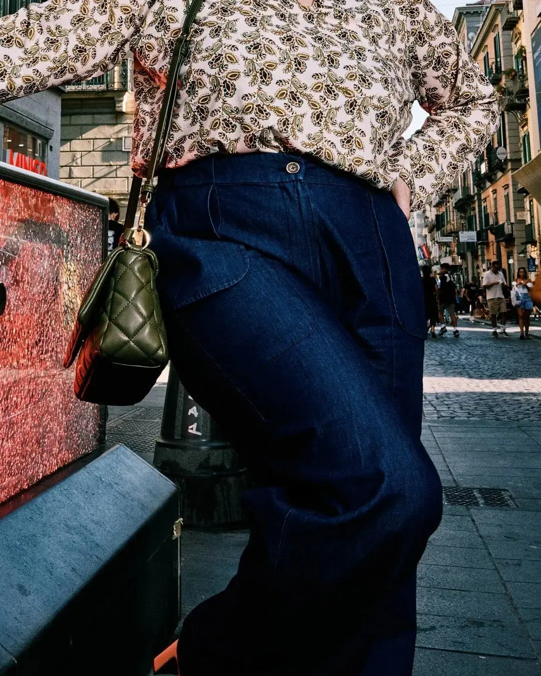 Pantalone in denim con vita elasticizzata BLU - Image 2