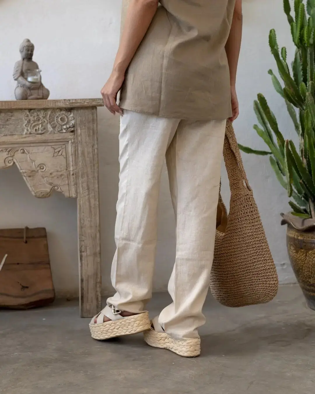 Pantalone con bustino elastico in lino NATURALE - Image 2