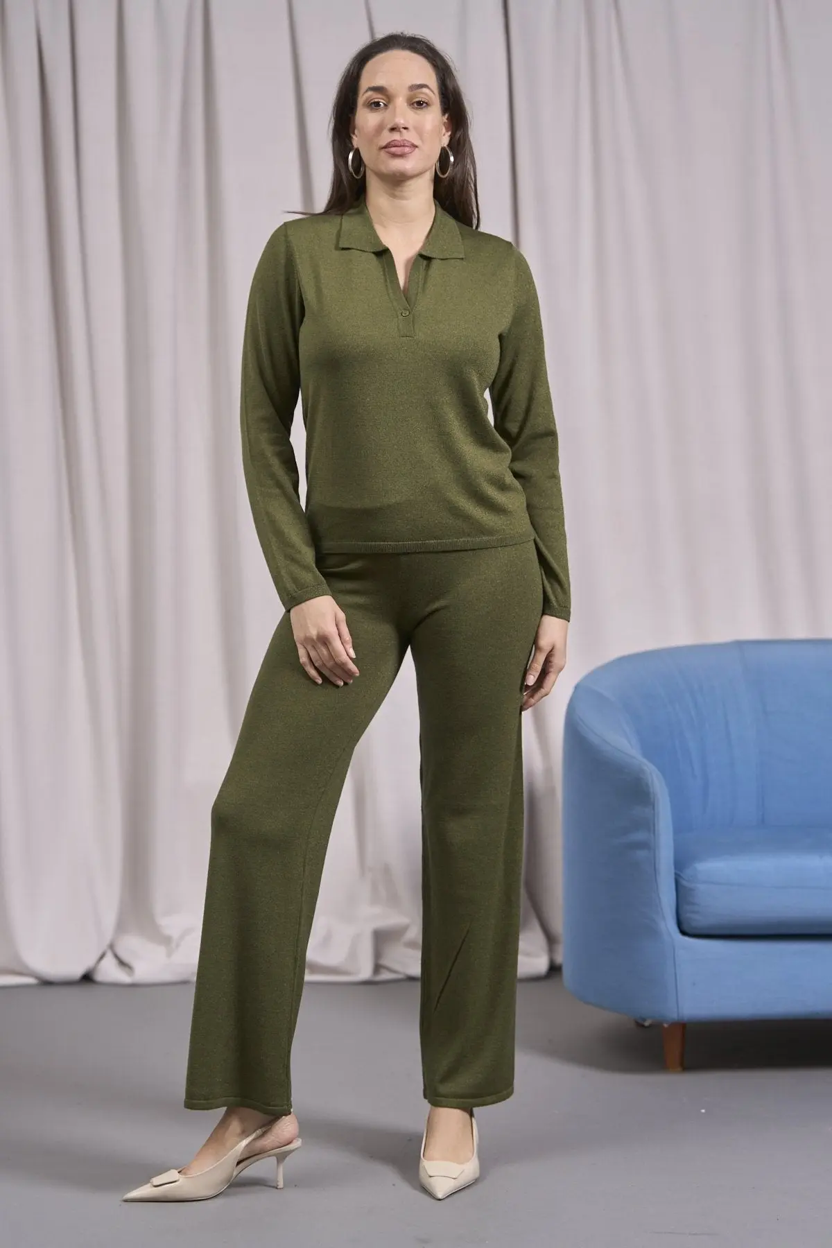 Pantalone in lurex con vita elastica OLIVA - Image 2