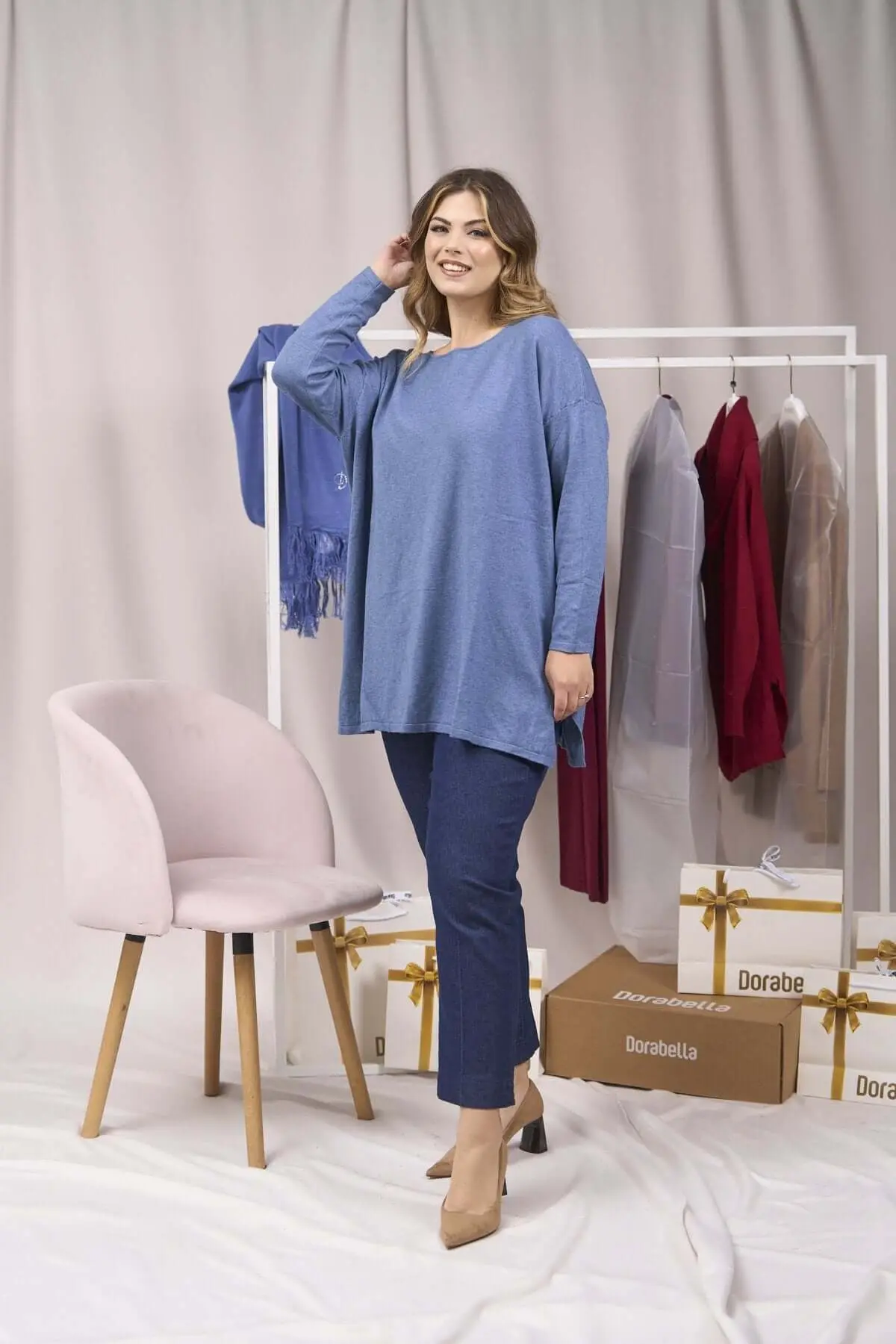 Maglia maxi girocollo con spacchi POLVERE - Image 3