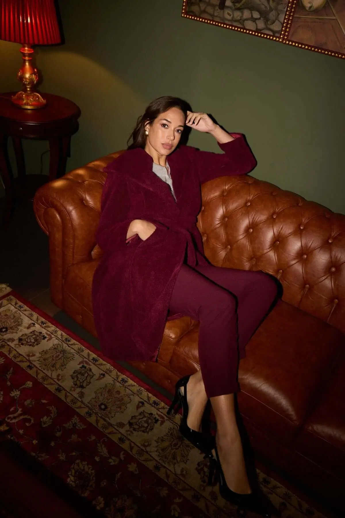 Cappotto a vestaglia con cintura e cappuccio BORDEAUX - Image 4