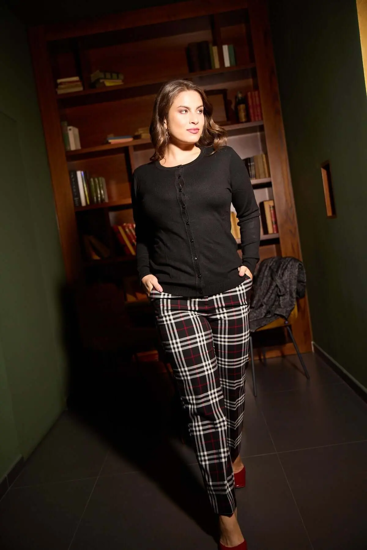 Pantaloni slim fit in tartan ROSSO - Image 3