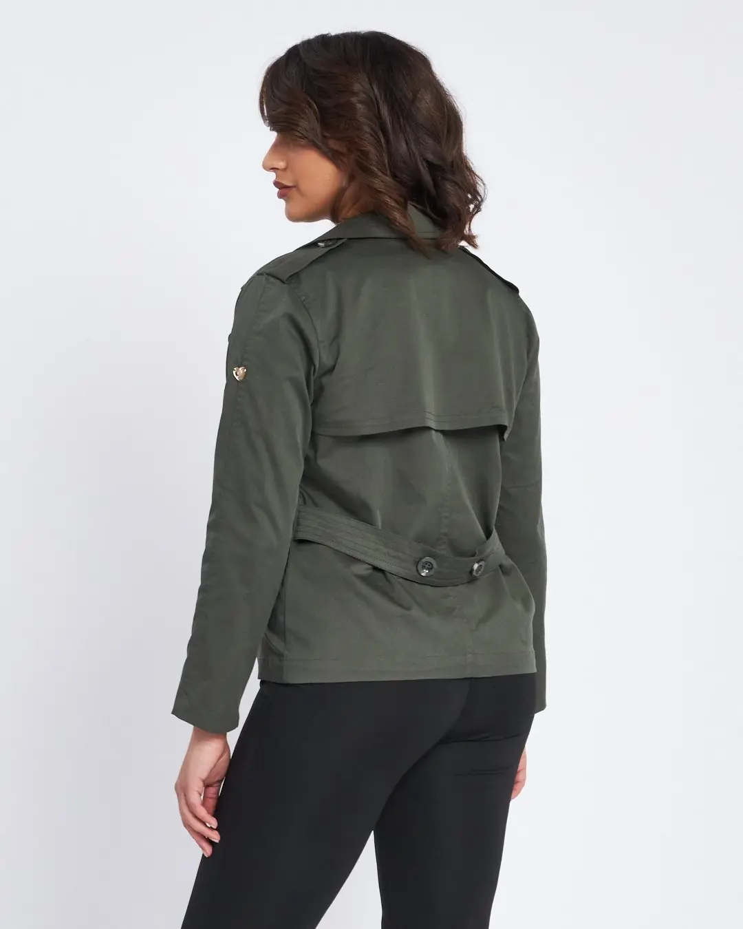 Trench corto con sprone laterale, collo e rever MILITARE - Image 4