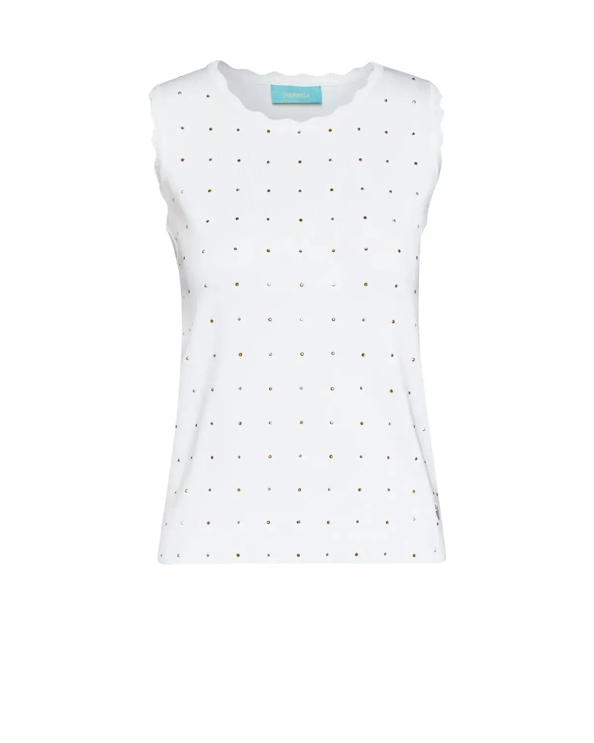 Top con orli ondulati e strass frontali BIANCO