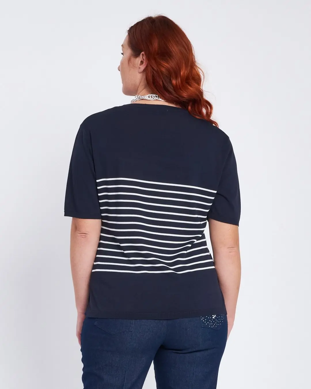 Maglia con fantasia mariniere, strass e righe BLU - Image 4