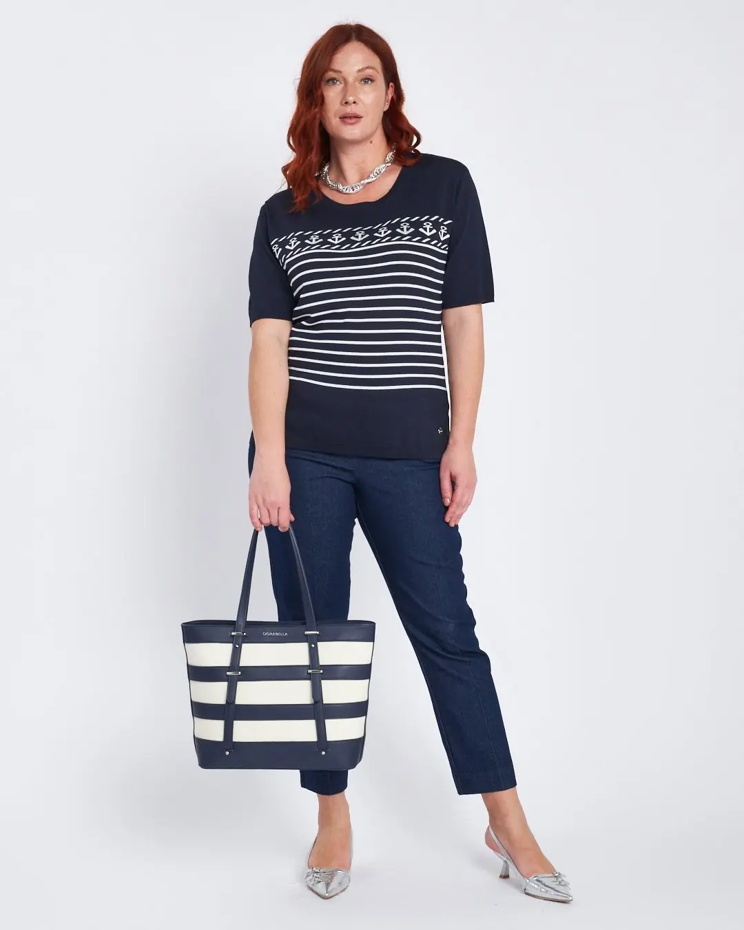 Maglia con fantasia mariniere, strass e righe BLU - Image 5