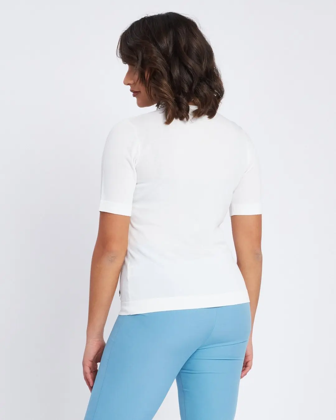 Maglia mezze maniche con ricamo in paillettes BIANCO - Image 4