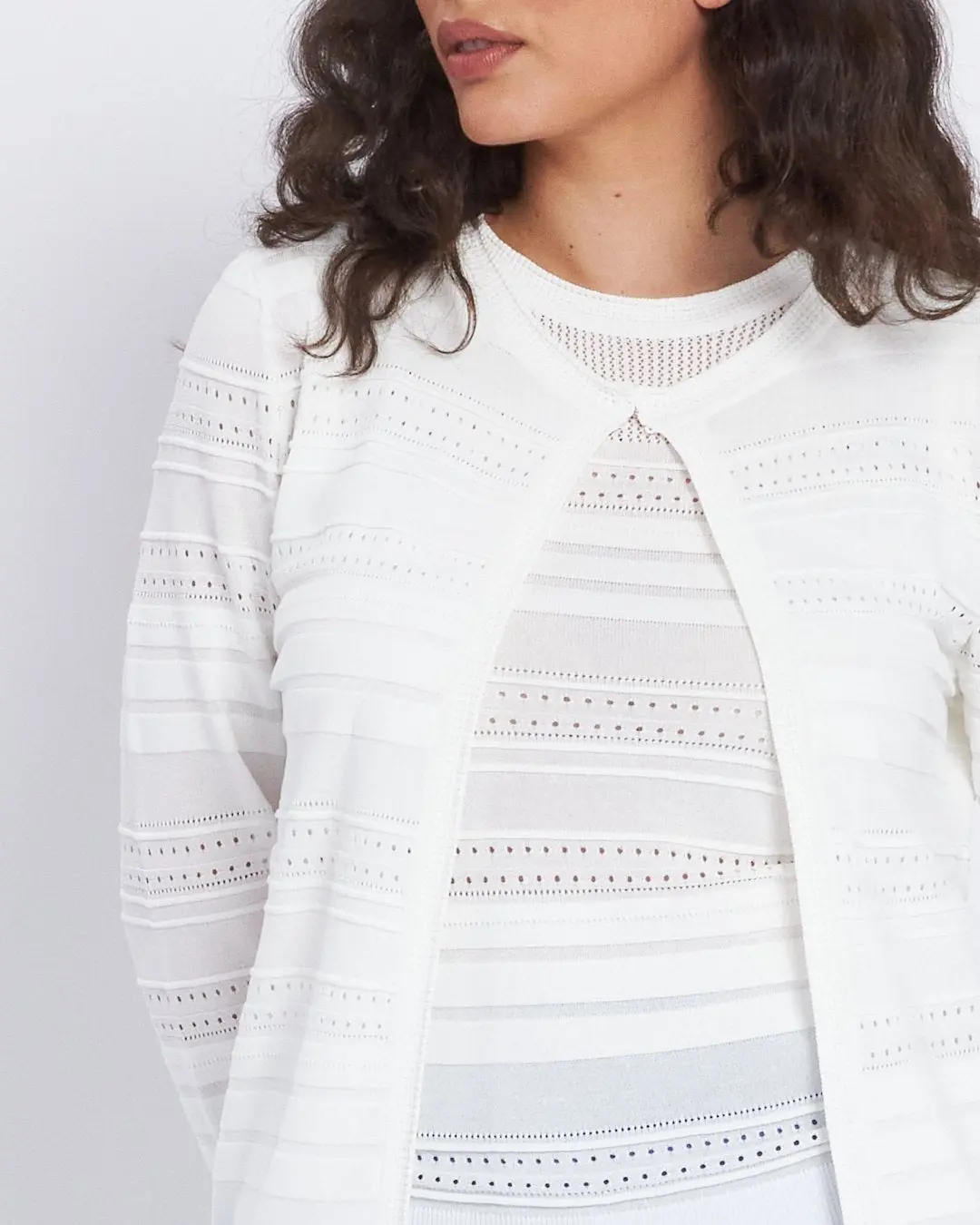 Cardigan senza bottoni con trafori all over BIANCO - Image 3