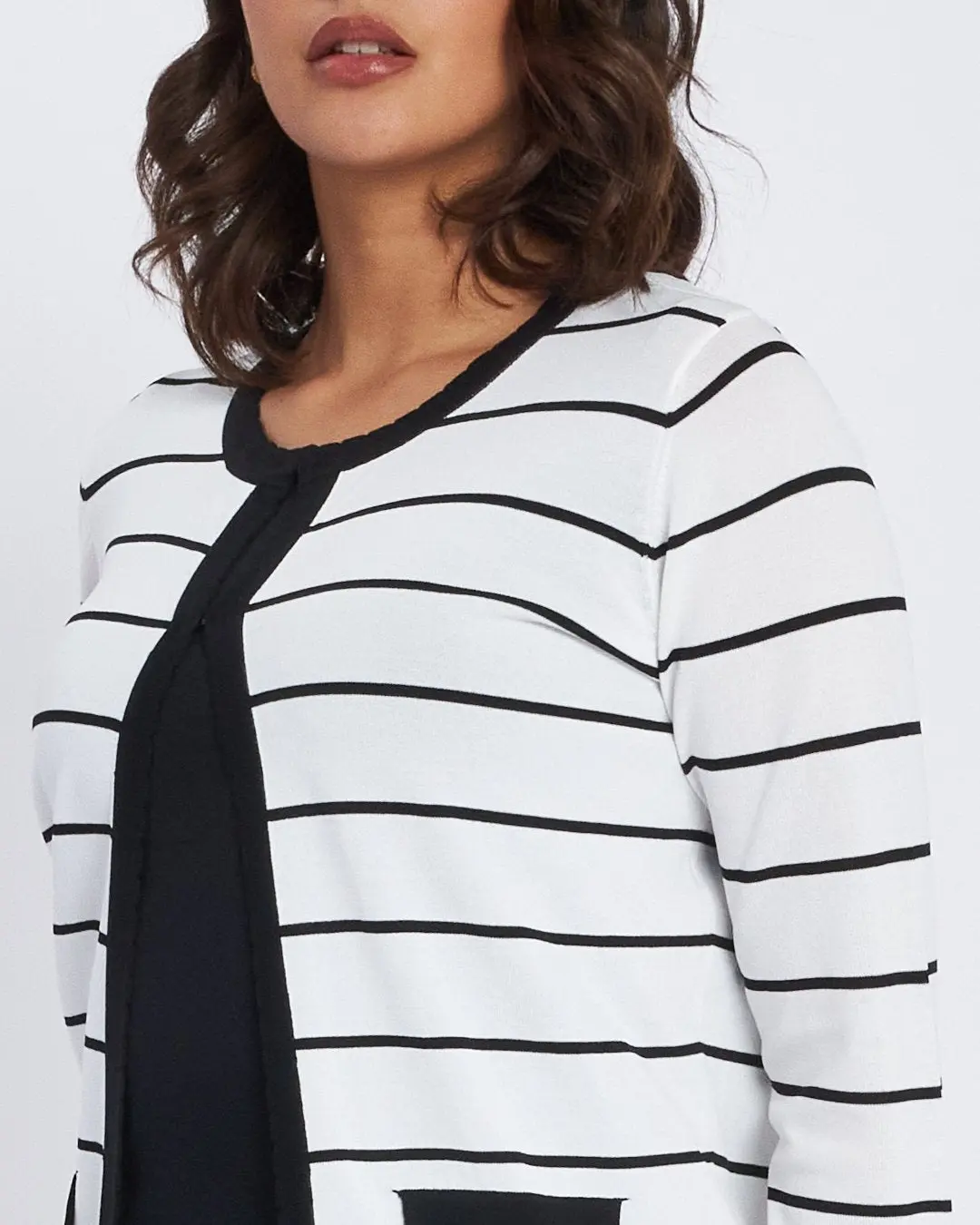 Maglia finto twin set a righe con pattine e ganci NERO - Image 2