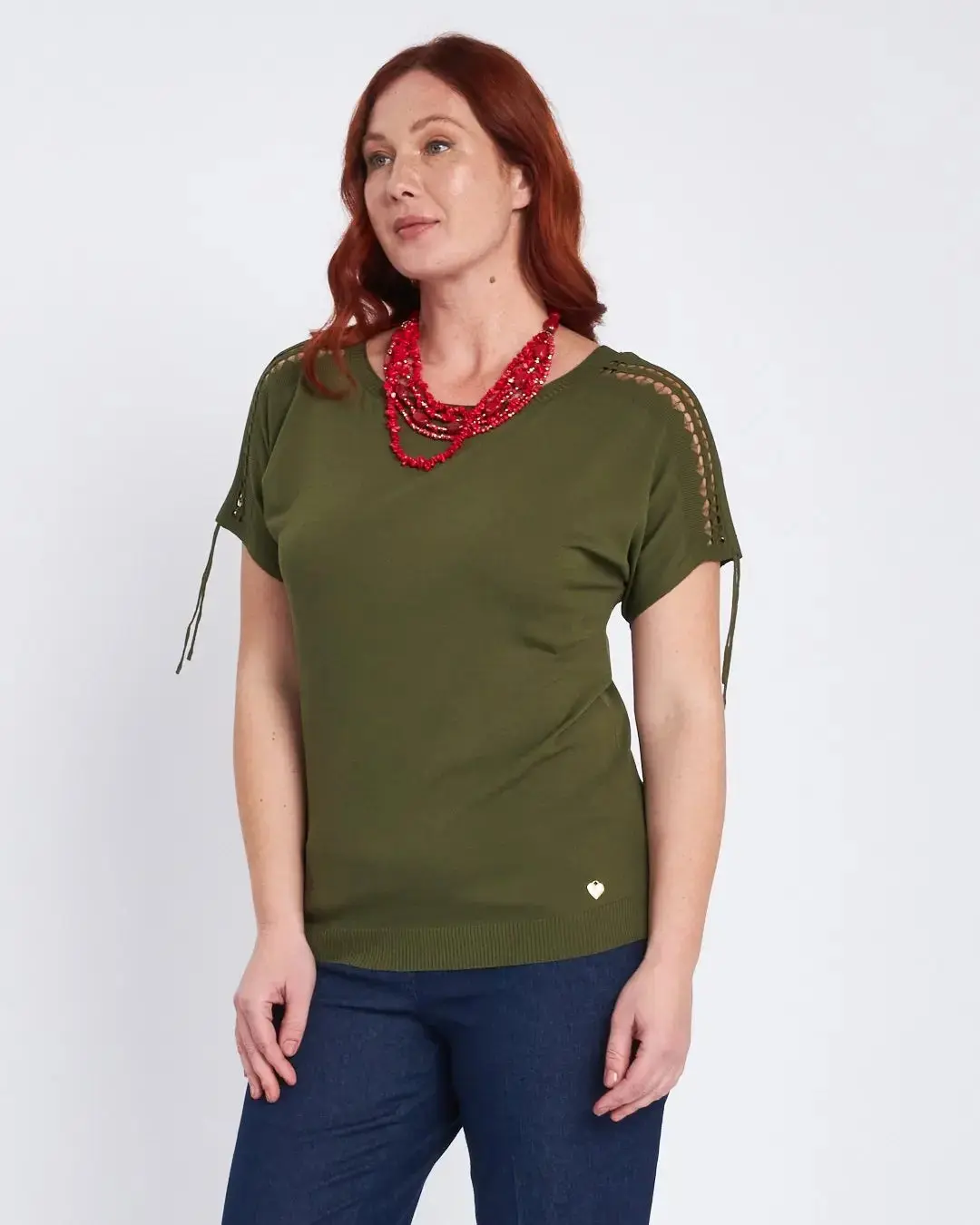 Maglia con manica kimono e intarsi sulle spalle MILITARE - Image 2