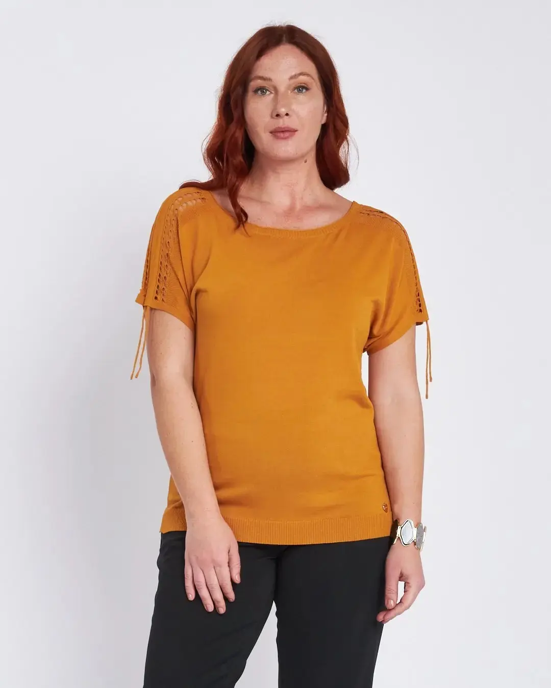 Maglia con manica kimono e intarsi sulle spalle CURCUMA - Image 2