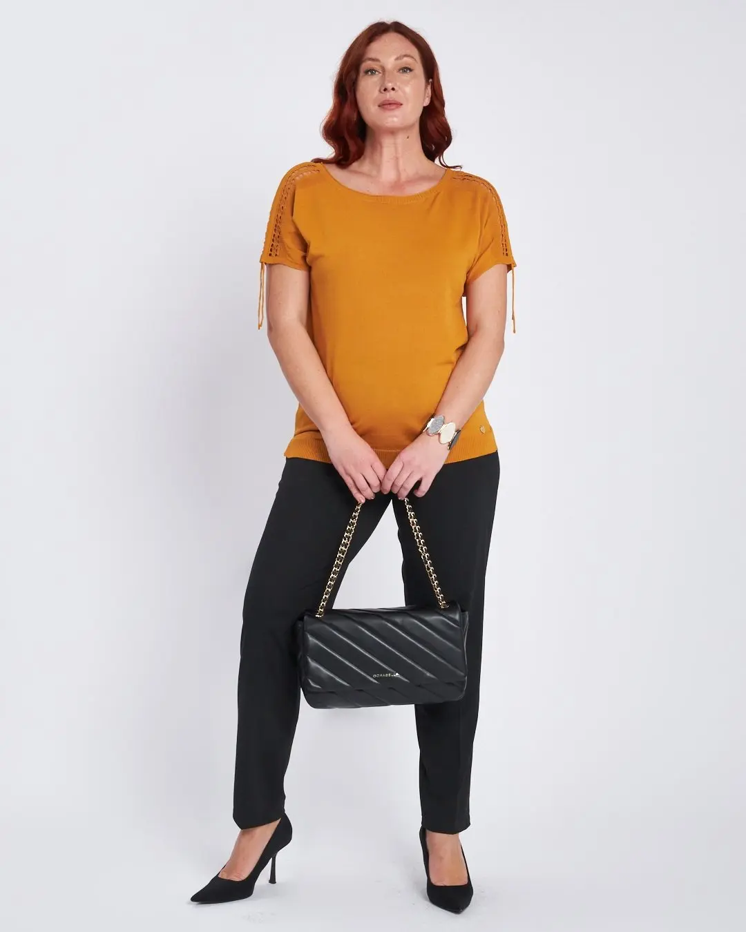 Maglia con manica kimono e intarsi sulle spalle CURCUMA - Image 5