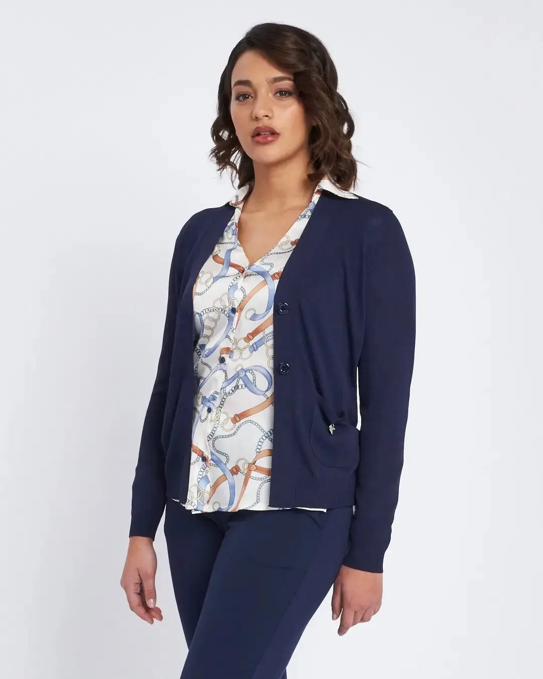 Cardigan a scollo a V con bottoni e tasche BLU - Image 2