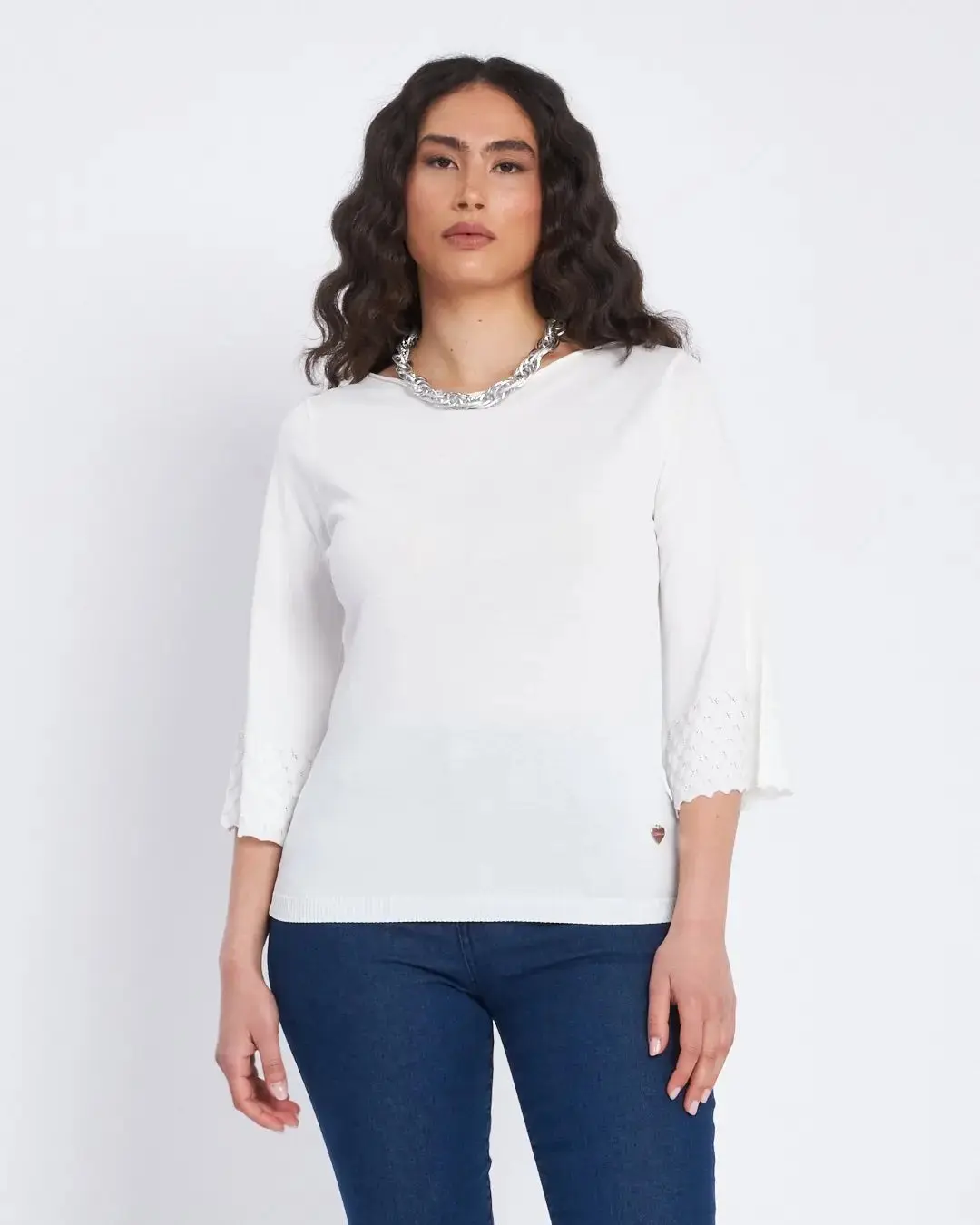 Maglia con scollo a barca e manica 3/4 BIANCO - Image 2
