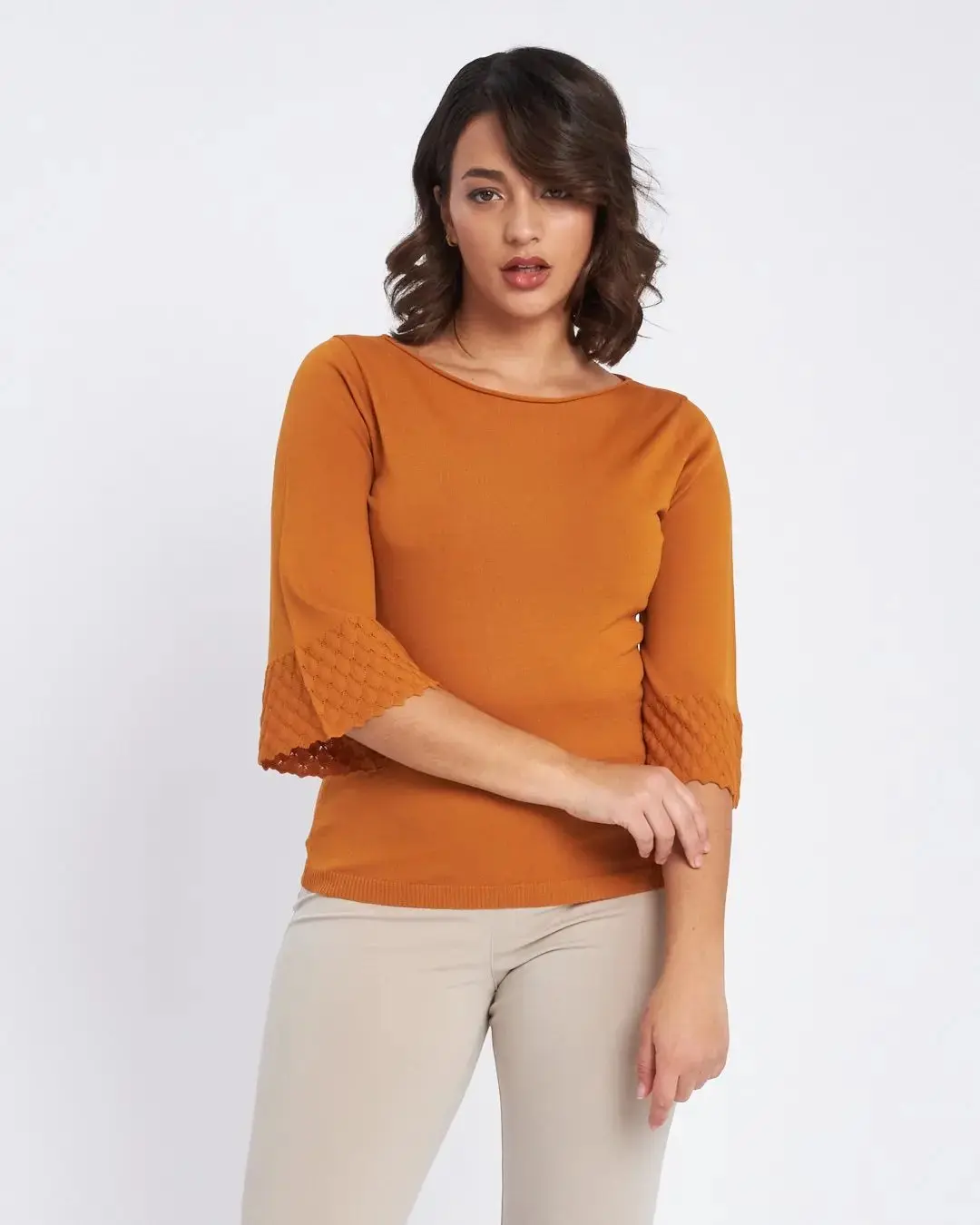 Maglia con scollo a barca e manica 3/4 CURCUMA - Image 2