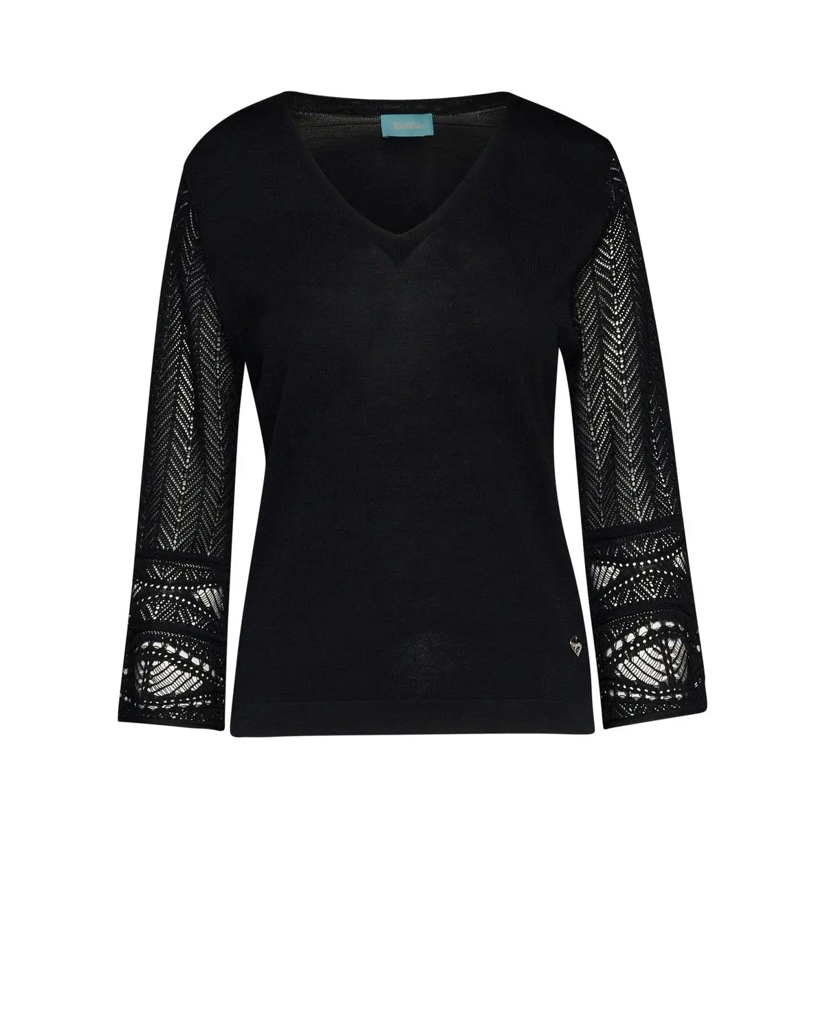 Maglia con scollo a V e trafori lungo le maniche NERO - Image 2