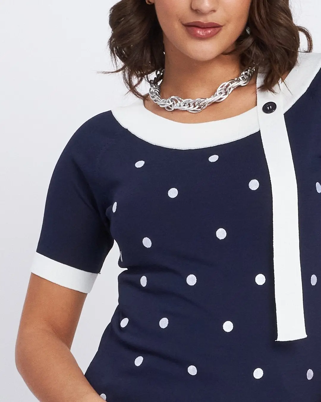 Maglia a pois con cinturino pendente BIANCO - Image 3