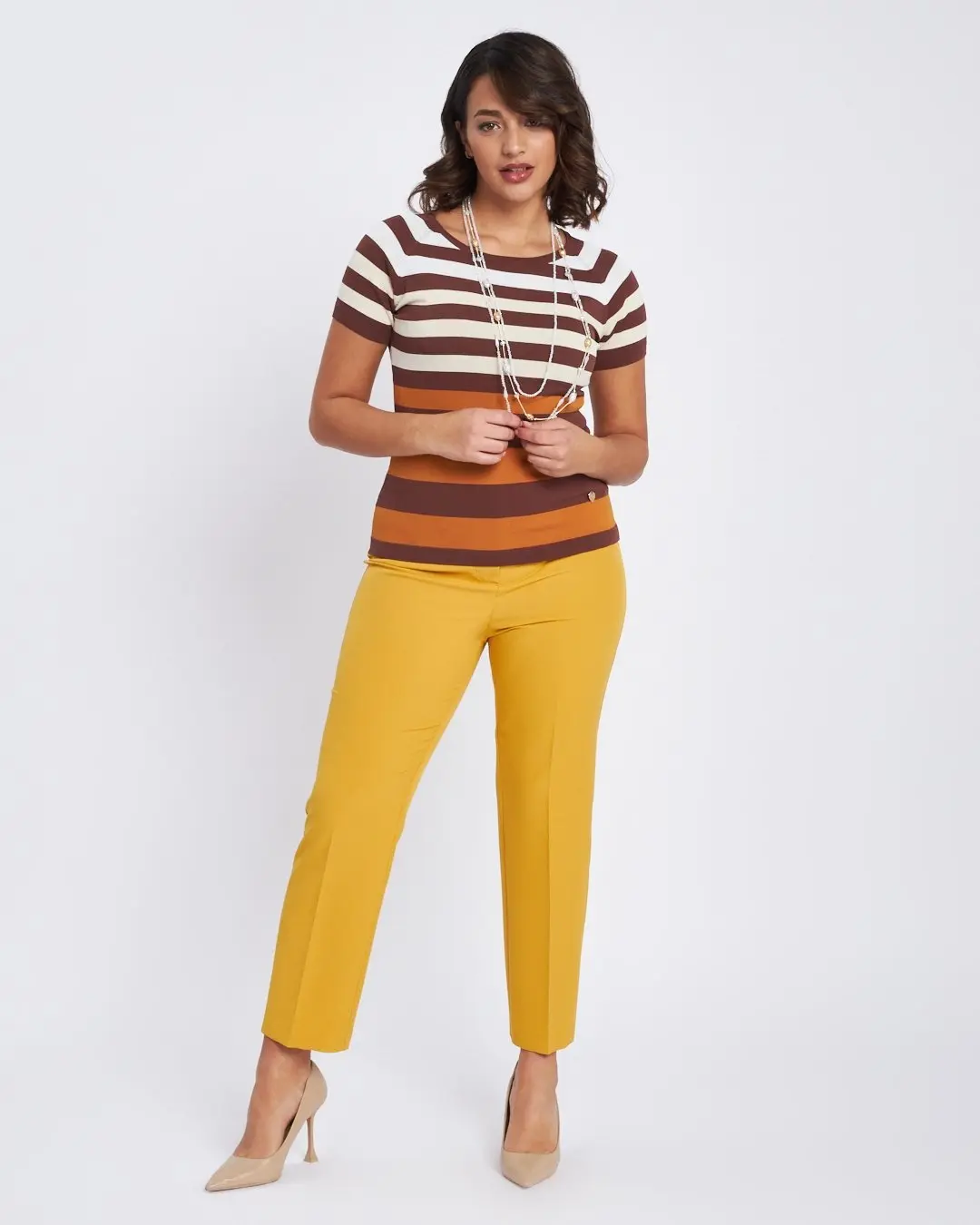Maglia a righe con mezze maniche raglan CACAO - Image 5