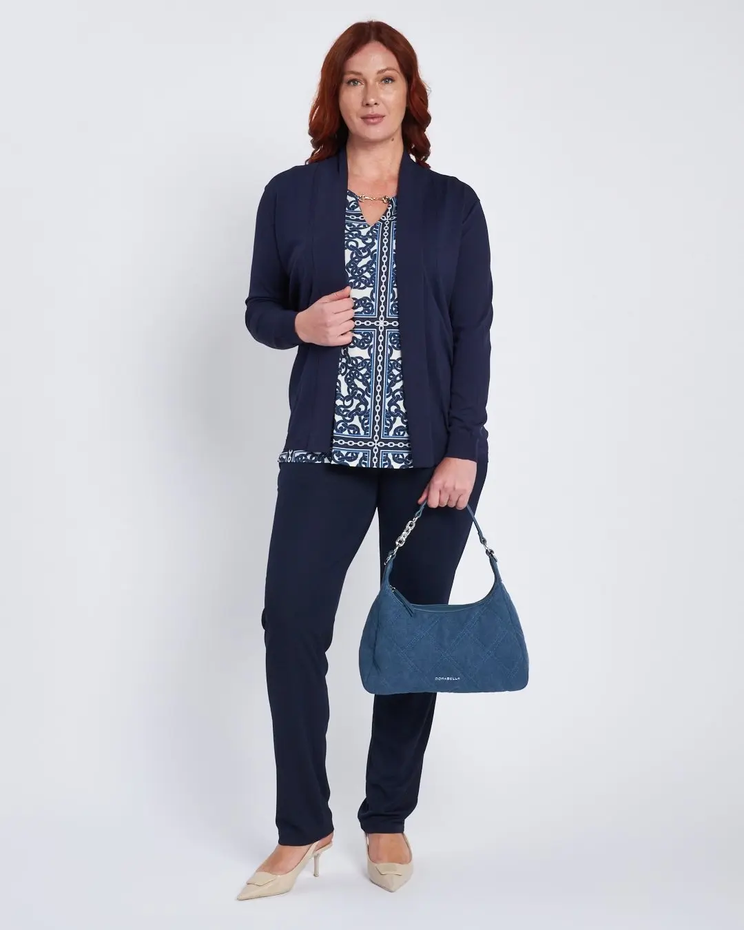 Cardigan con collo sciallato e bordi a costine BLU - Image 5
