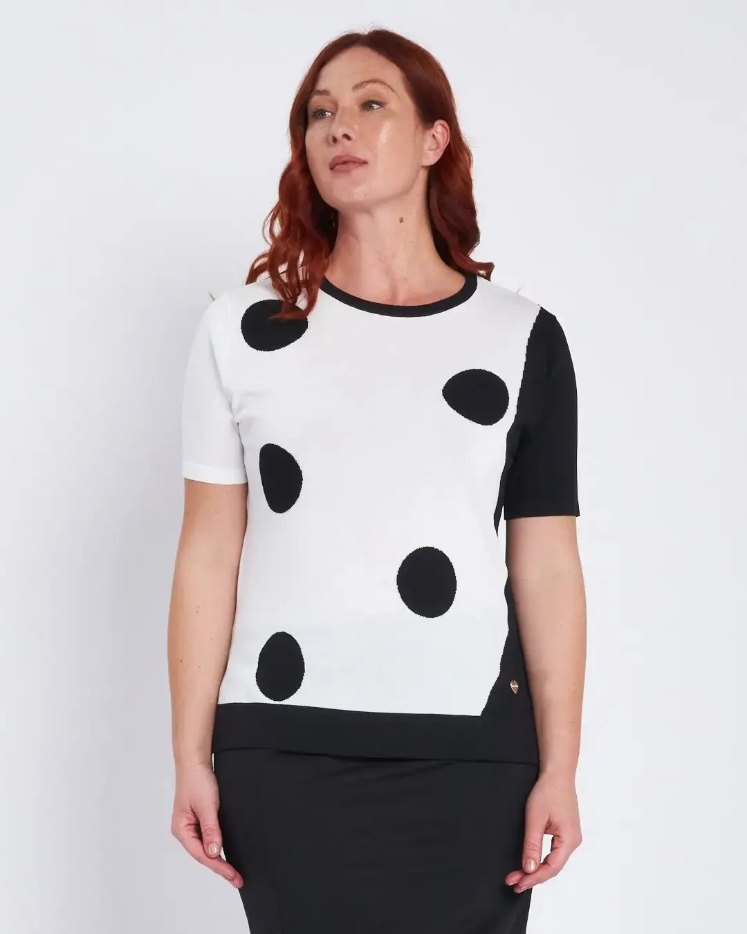 Maglia girocollo con pois e inserti a contrasto BIANCO - Image 2