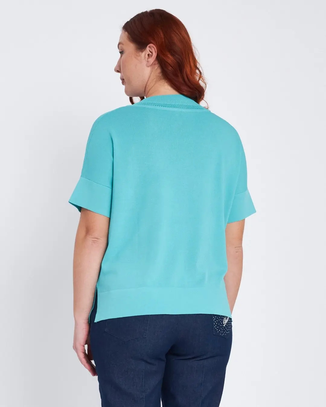 Maglia scollo a V con intarsio basket TURCHESE - Image 3