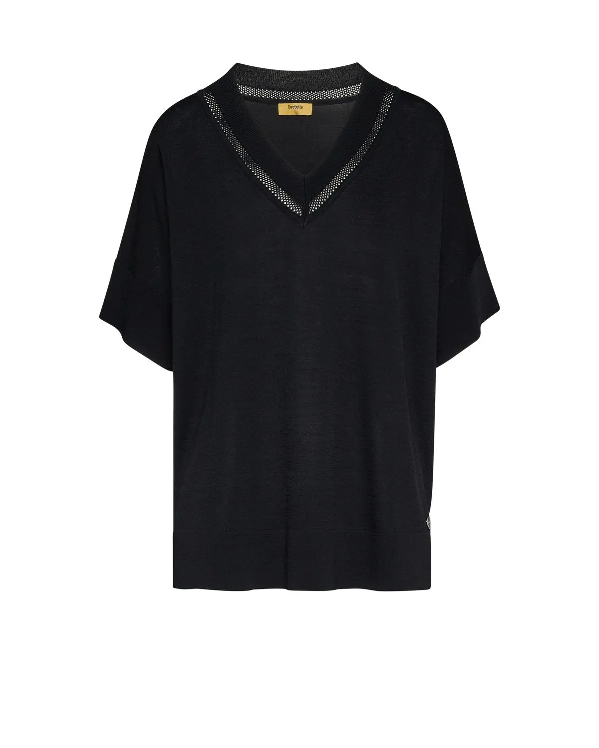 Maglia scollo a V con intarsio basket NERO - Image 2