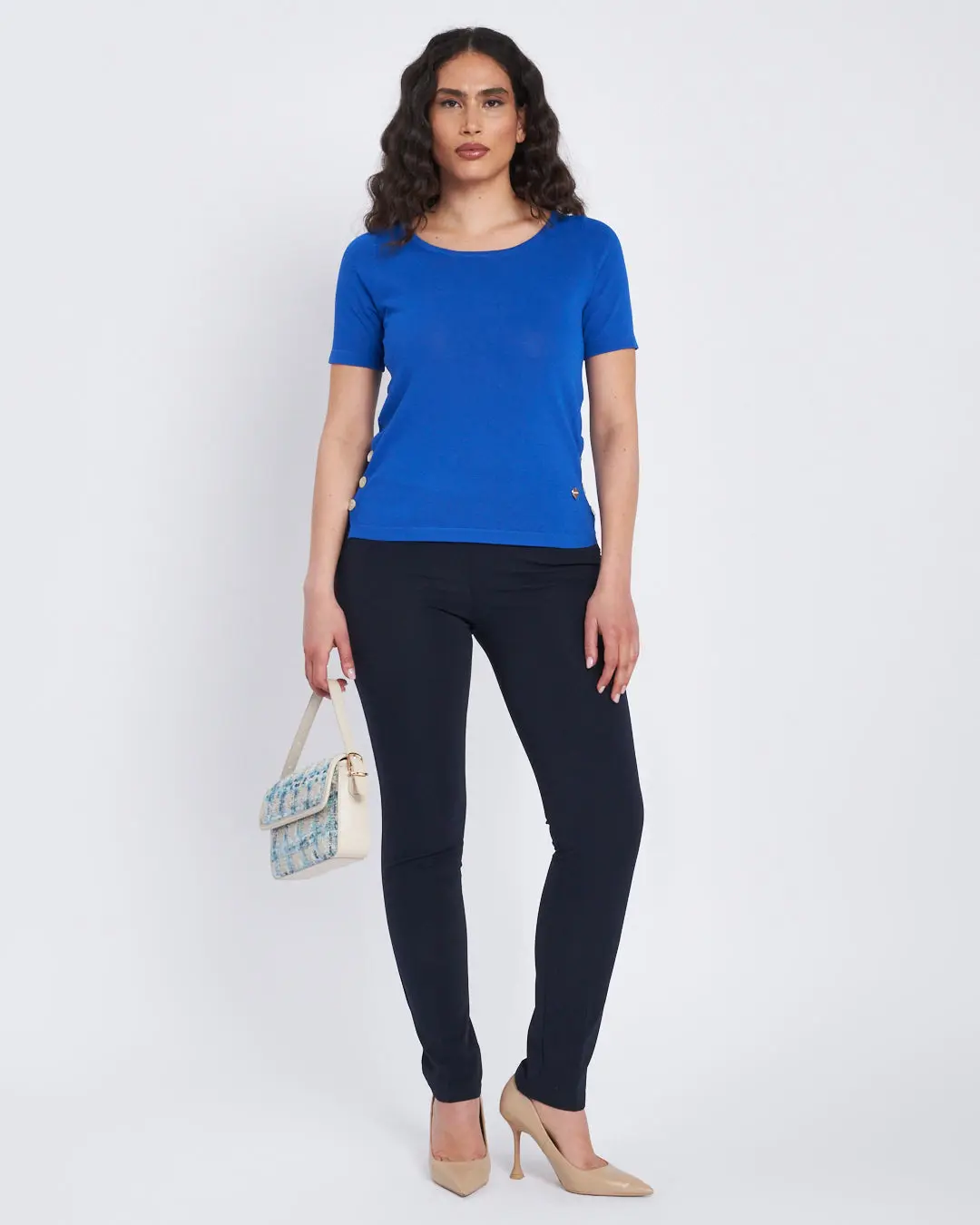 Maglia girocollo con spacchi e bottoni laterali ROYAL BLUE - Image 5
