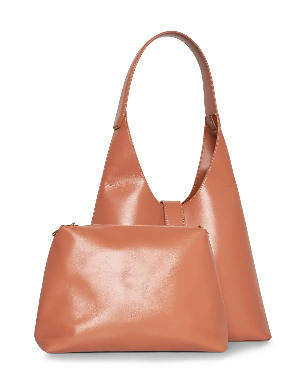 Hobo bag in ecopelle con fibbia oro light COGNAC - Image 4