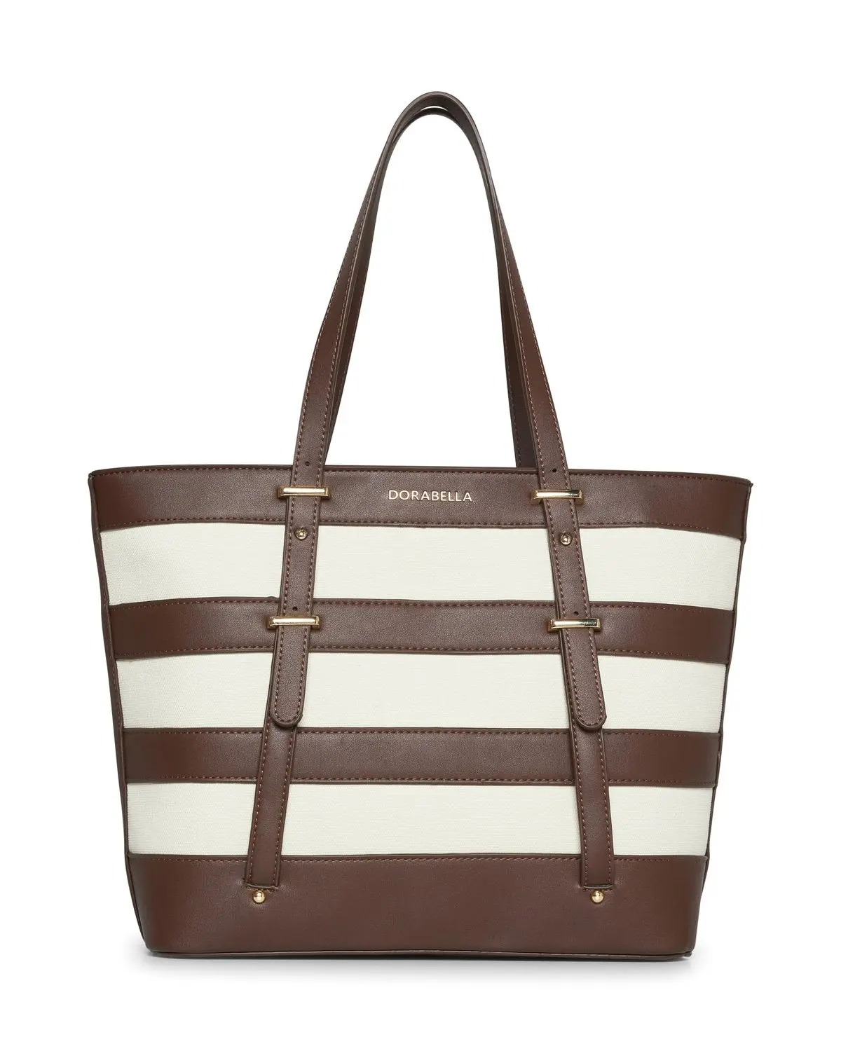 Shopper con manici e inserti a righe in ecopelle MORO
