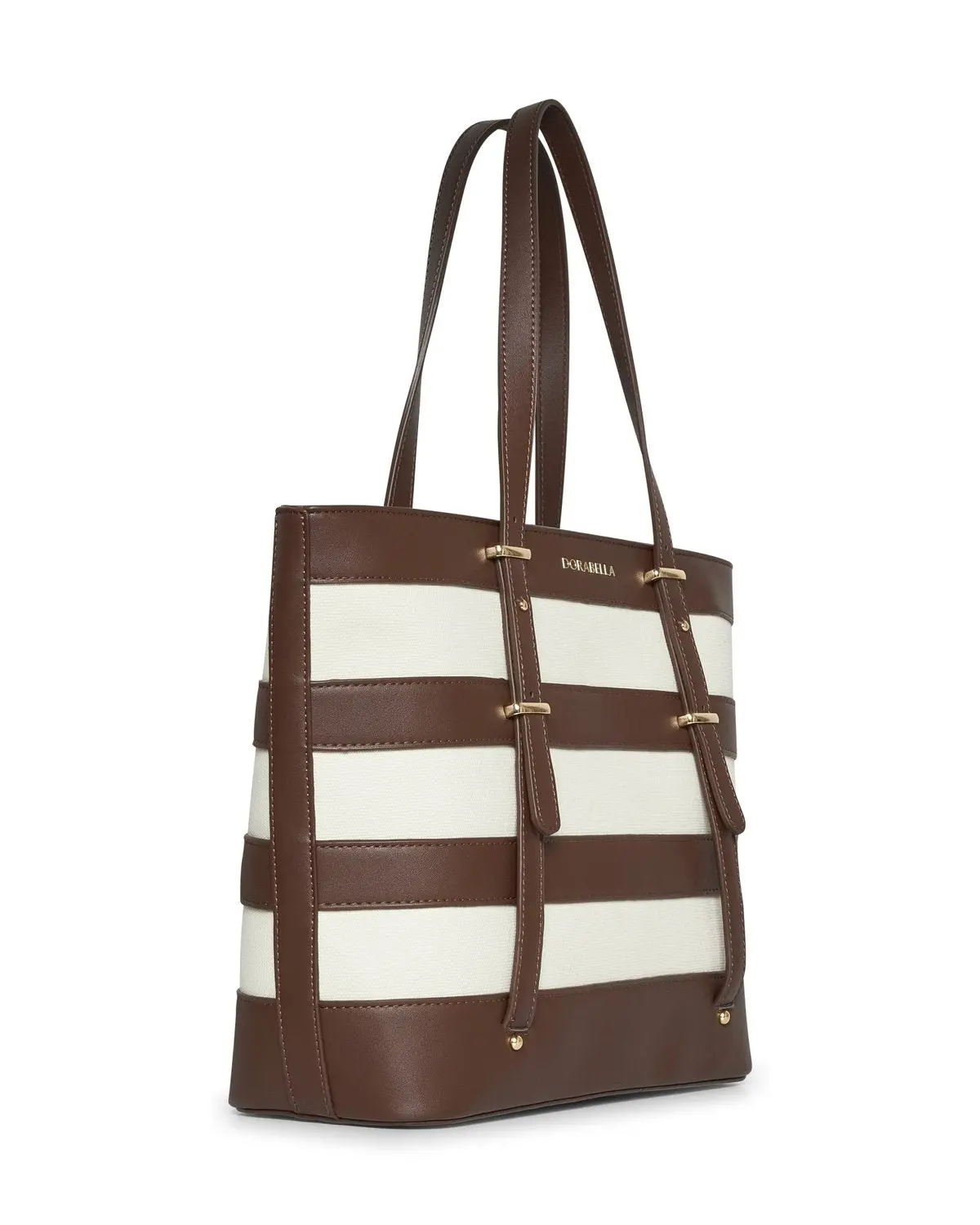 Shopper con manici e inserti a righe in ecopelle MORO - Image 2