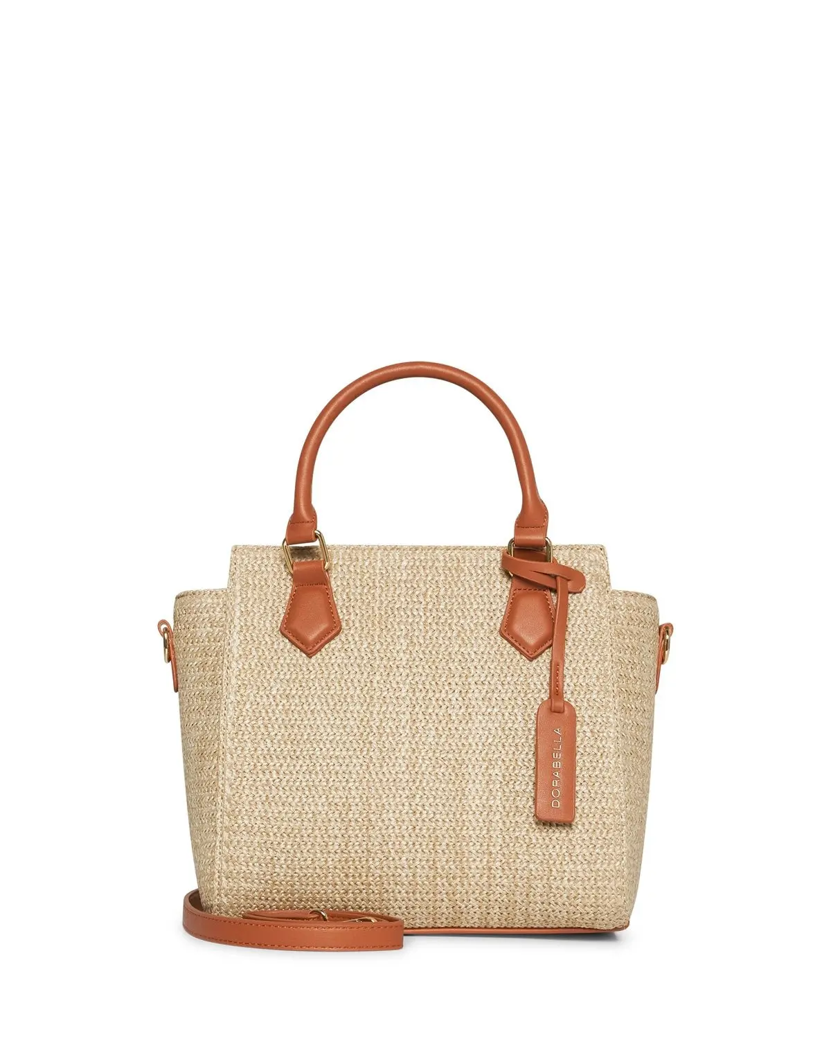 Borsa in raffia con inserti in ecopelle CUOIO