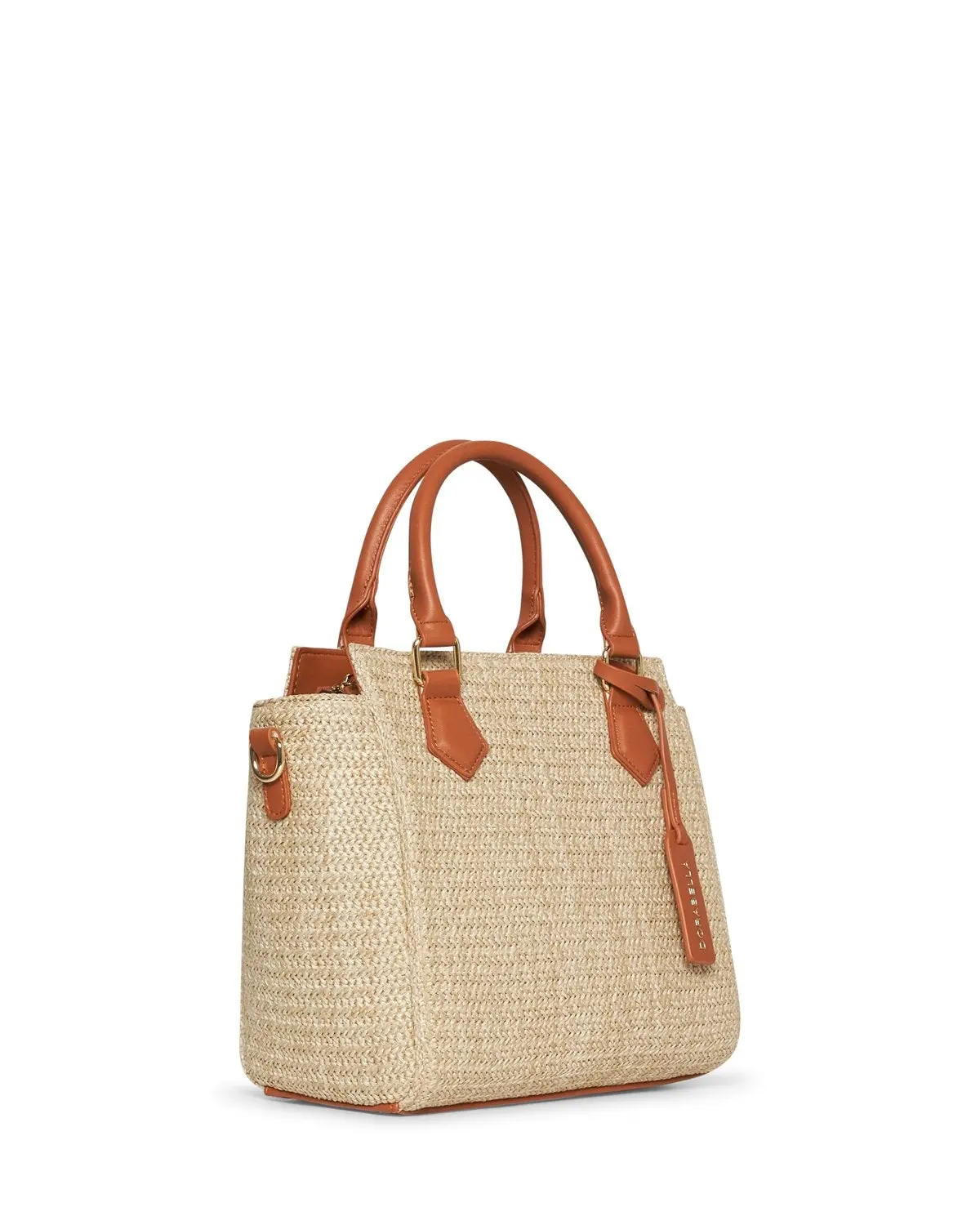 Borsa in raffia con inserti in ecopelle CUOIO - Image 2