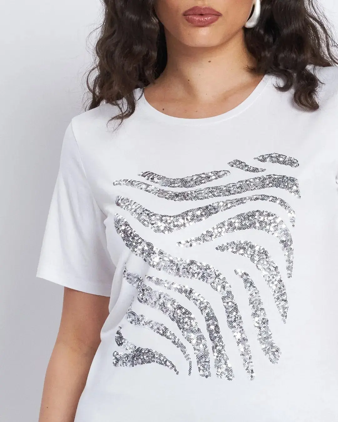 T-shirt con ricamo paillettes animalier BIANCO - Image 4