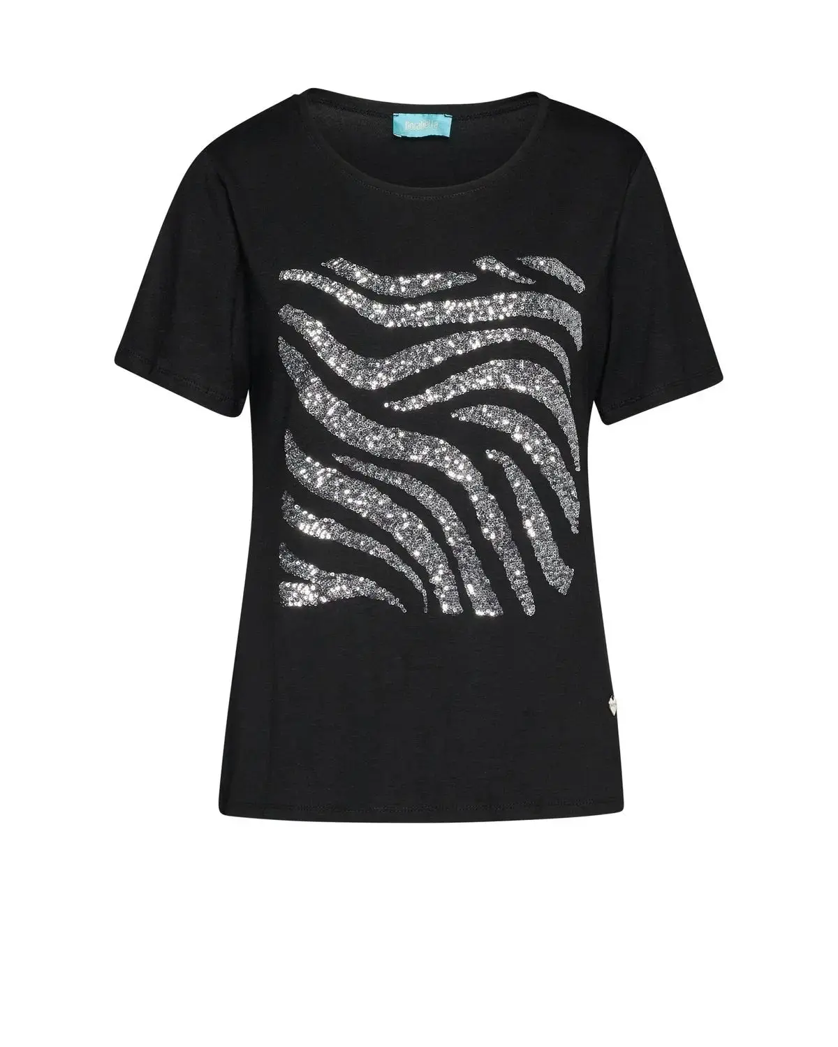 T-shirt con ricamo paillettes animalier NERO