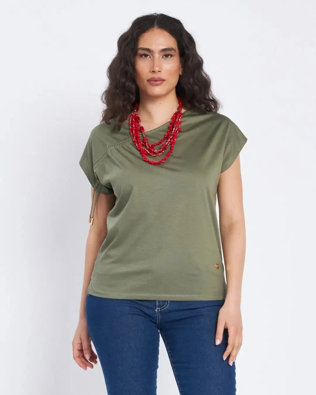 T-shirt con coulisse asimmetrica laterale MILITARE - Image 2