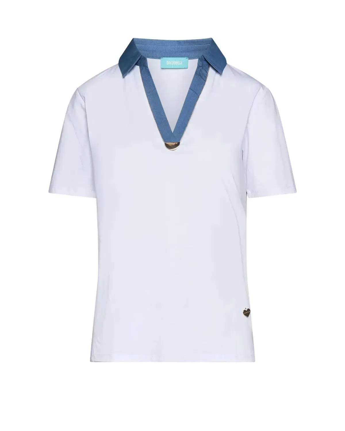 T-shirt con inserto in chambray e microchain BIANCO