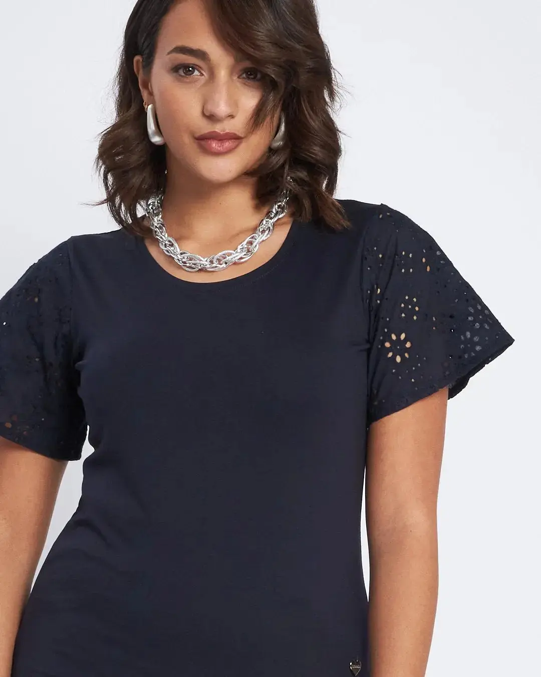 T-shirt con maniche in sangallo BLU - Image 2
