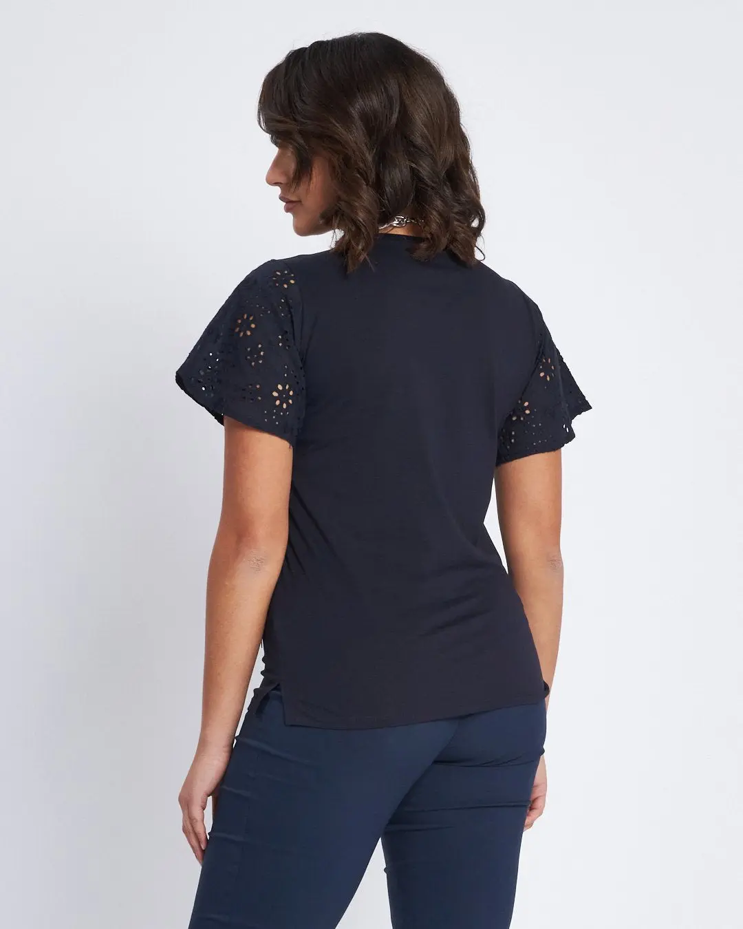 T-shirt con maniche in sangallo BLU - Image 3