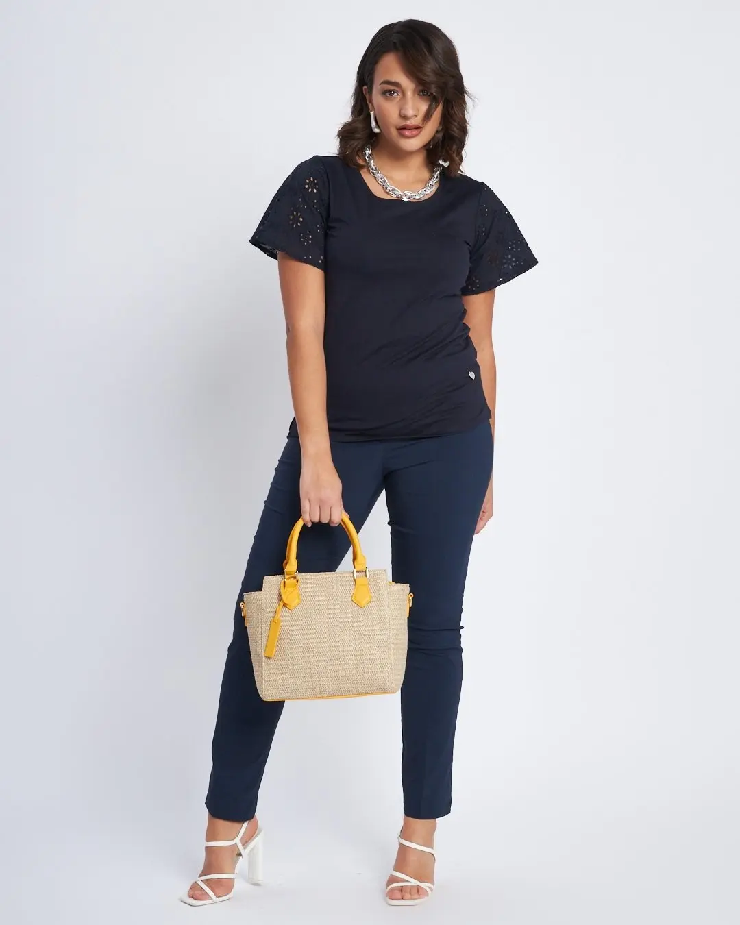 T-shirt con maniche in sangallo BLU - Image 4