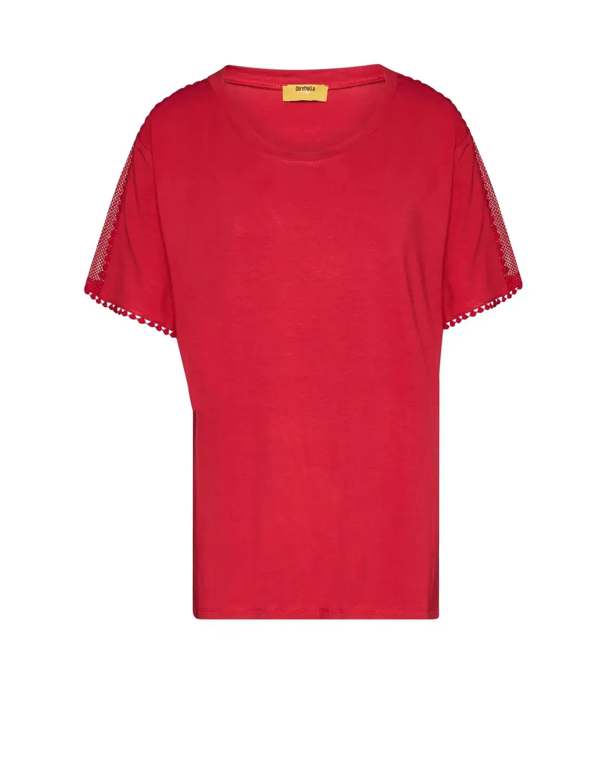 T-shirt con inserto in pizzo sulle spalle ROSSO