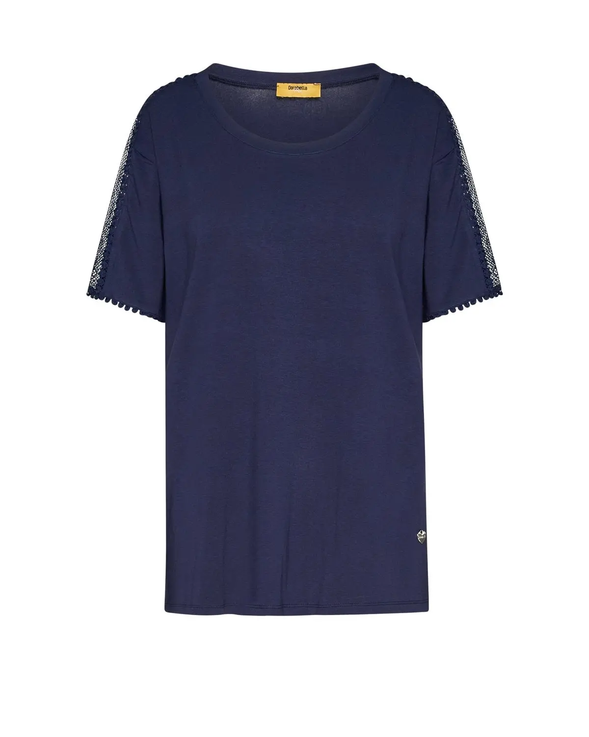 T-shirt con inserto in pizzo sulle spalle BLU - Image 2