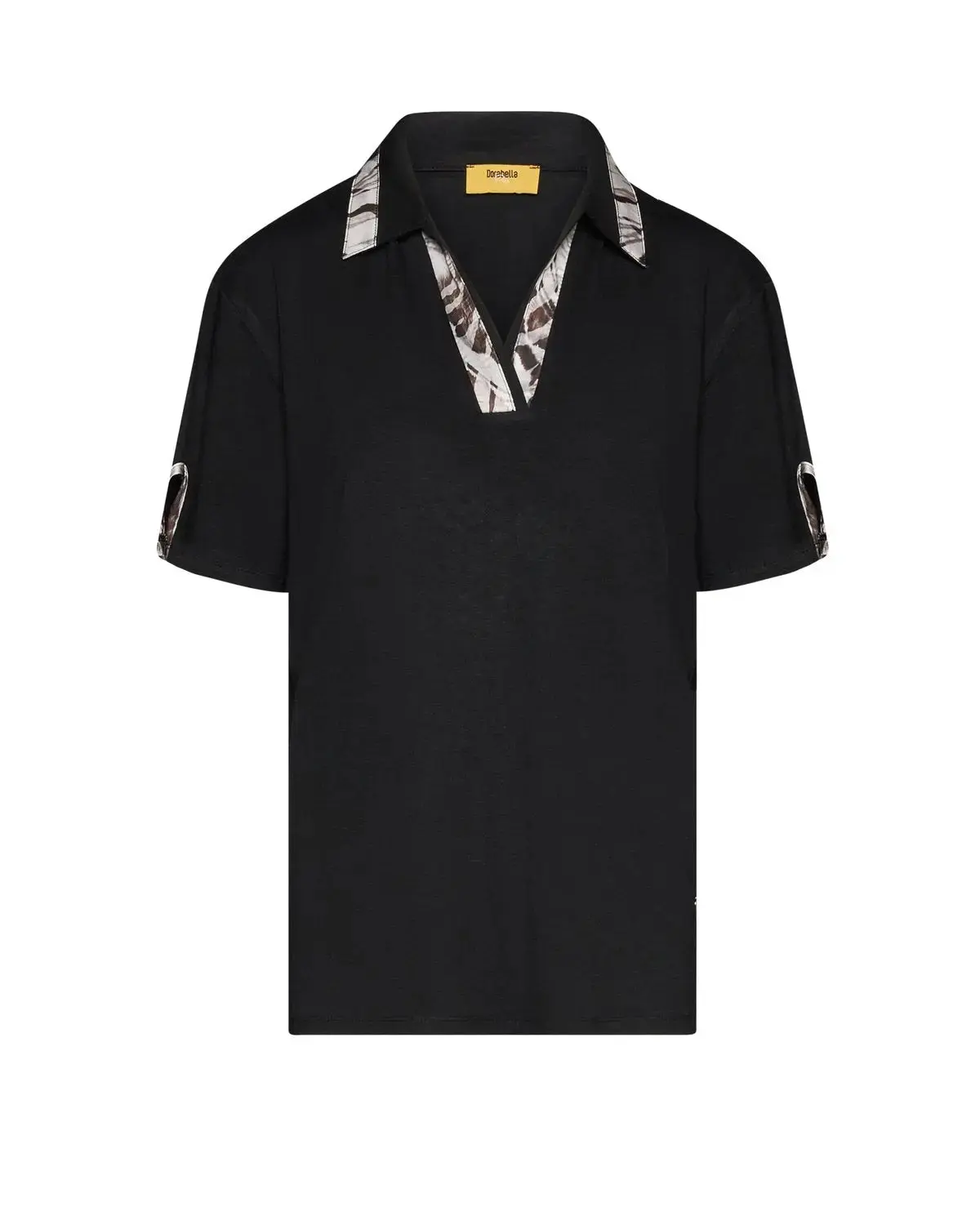 T-shirt con colletto polo e fintone a fantasia NERO