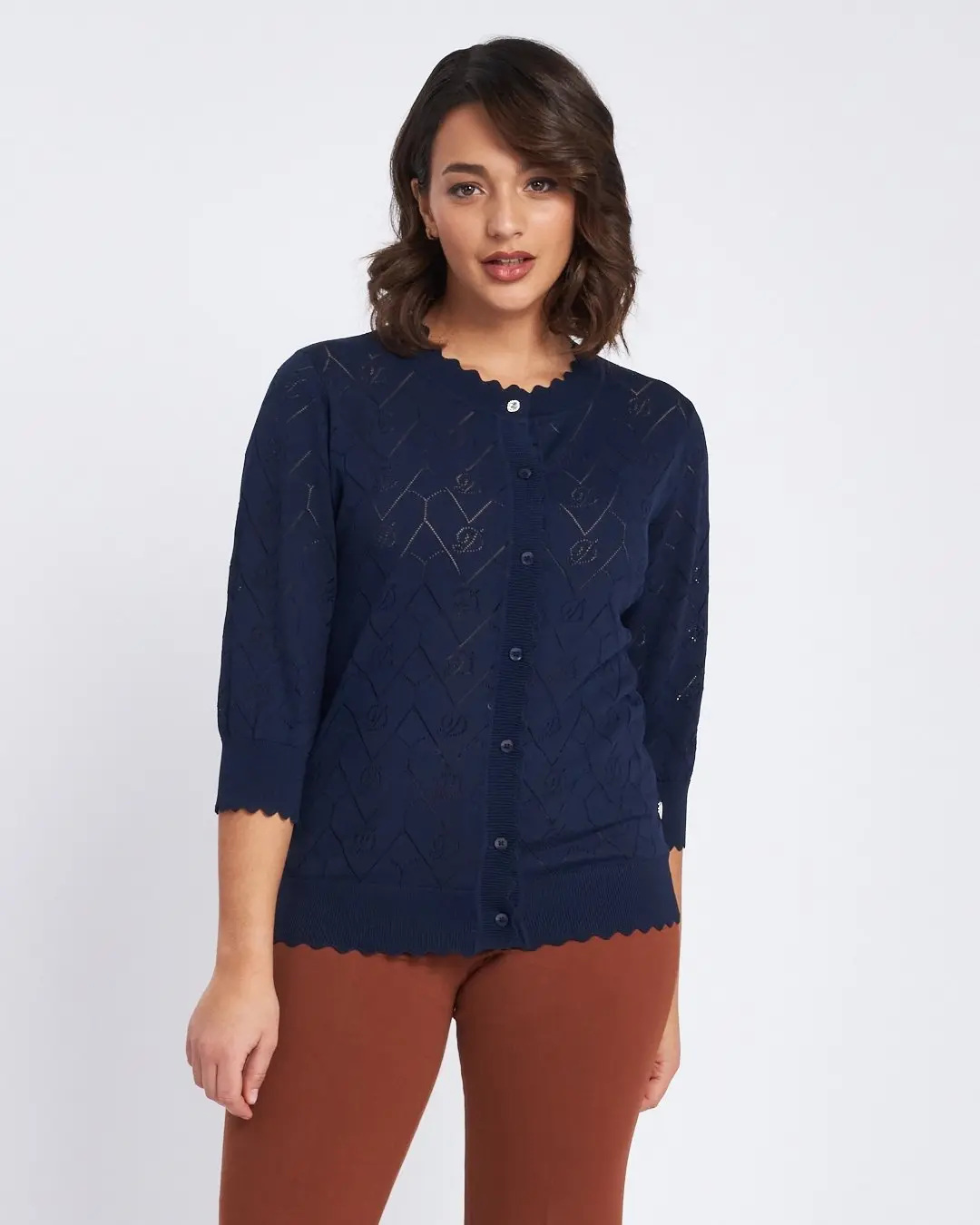 Maglia con texture a trafori e bottoni frontali BLU